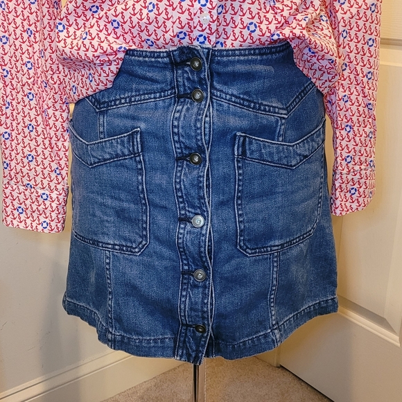 Free People Come A Little Closer Denim Skirt Front Button with Chevron Pockets - Picture 16 of 16